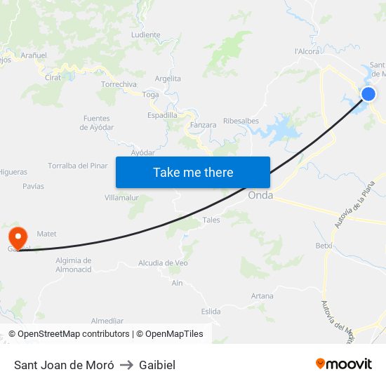 Sant Joan de Moró to Gaibiel map