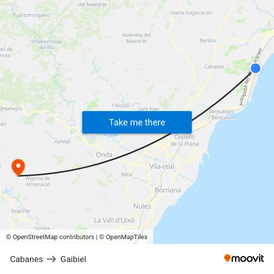 Cabanes to Gaibiel map