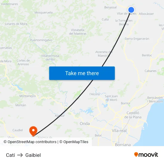 Catí to Gaibiel map