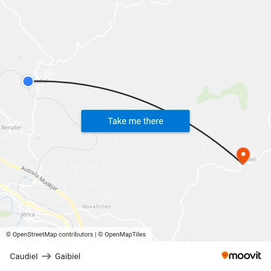 Caudiel to Gaibiel map