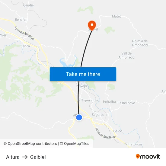 Altura to Gaibiel map