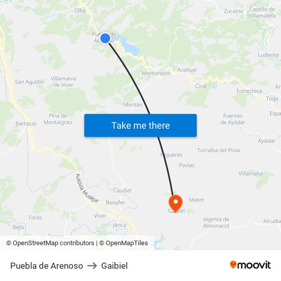 Puebla de Arenoso to Gaibiel map