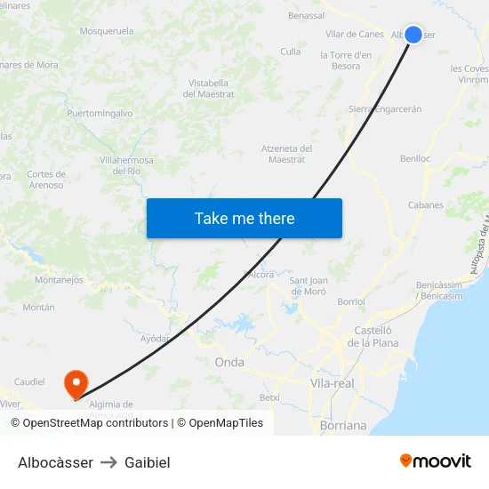 Albocàsser to Gaibiel map