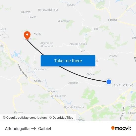 Alfondeguilla to Gaibiel map