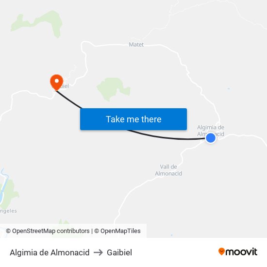 Algimia de Almonacid to Gaibiel map