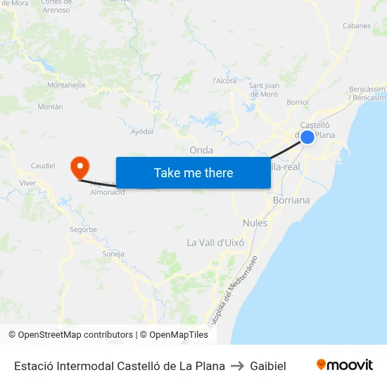 Estació Intermodal Castelló de La Plana to Gaibiel map
