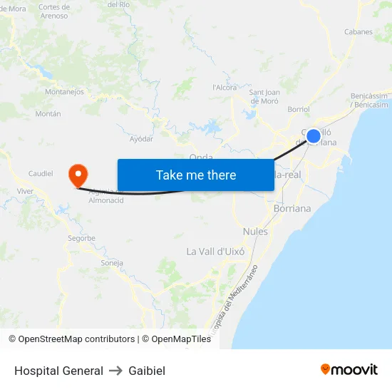 Hospital General to Gaibiel map