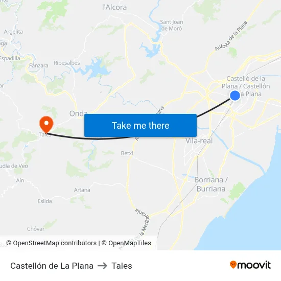 Castellón de La Plana to Tales map