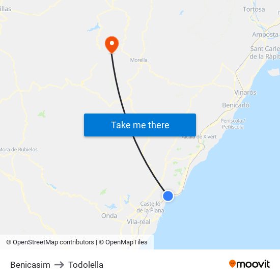 Benicasim to Todolella map