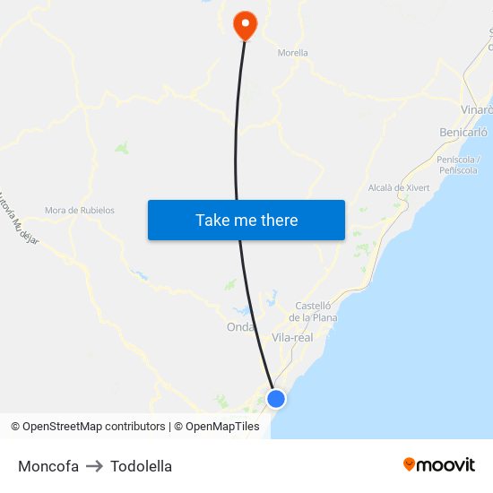 Moncofa to Todolella map