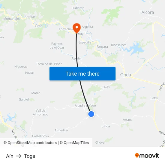 Aín to Toga map
