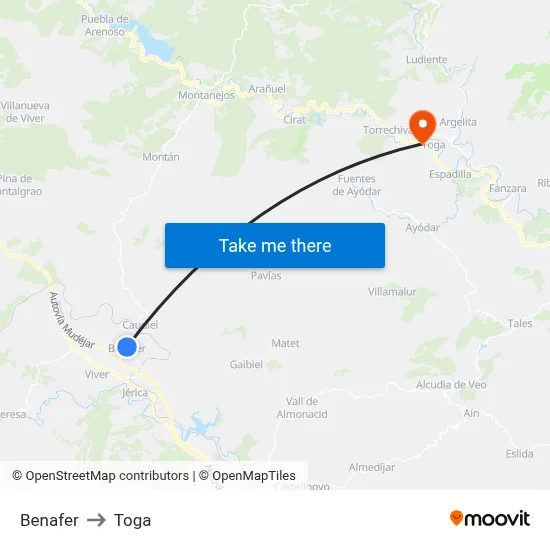 Benafer to Toga map