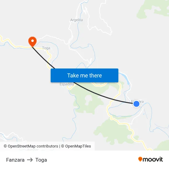 Fanzara to Toga map
