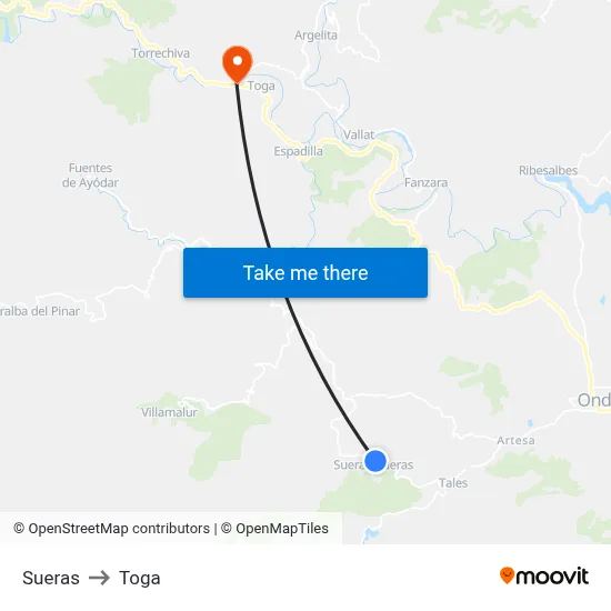 Sueras to Toga map