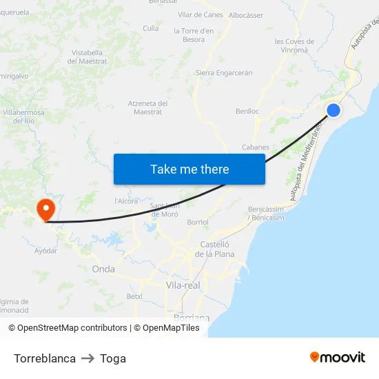 Torreblanca to Toga map