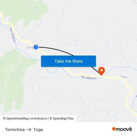 Torrechiva to Toga map