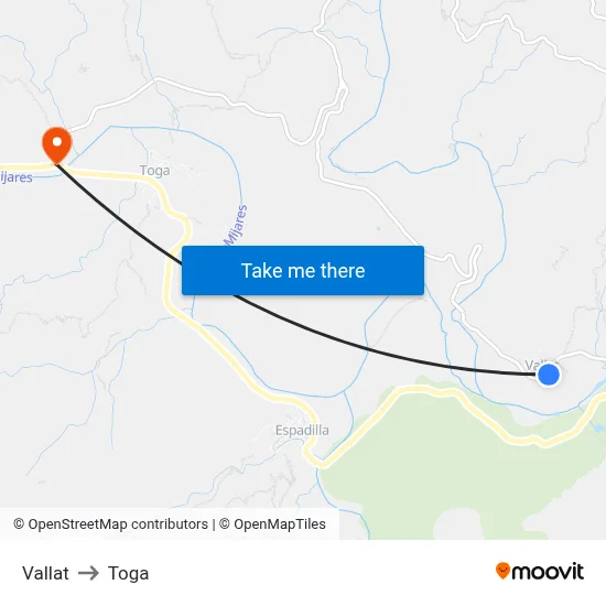 Vallat to Toga map