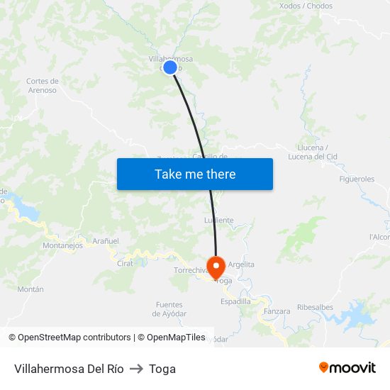 Villahermosa Del Río to Toga map