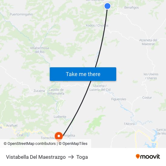 Vistabella Del Maestrazgo to Toga map