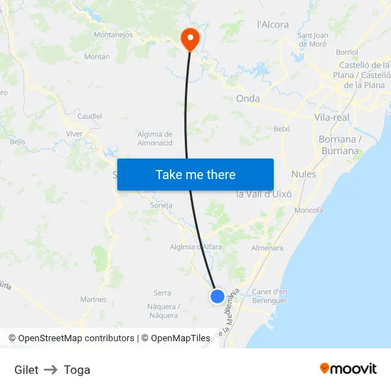 Gilet to Toga map