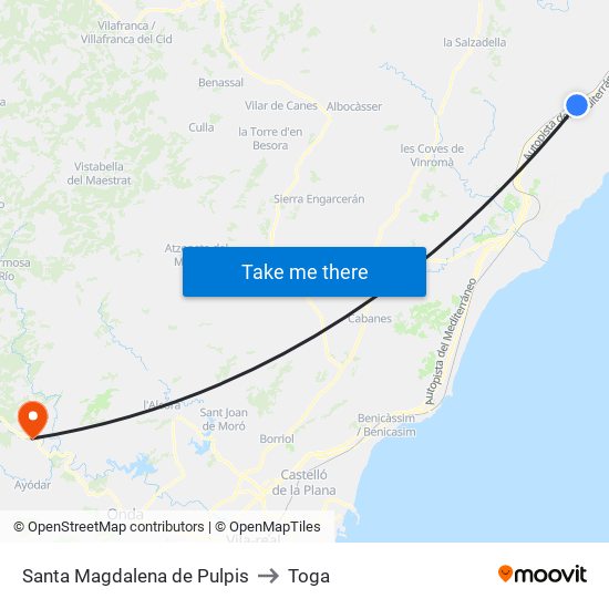 Santa Magdalena de Pulpis to Toga map