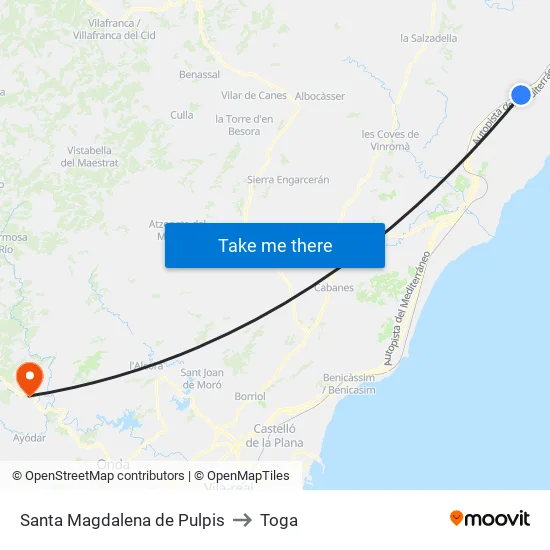 Santa Magdalena de Pulpis to Toga map