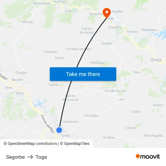 Segorbe to Toga map
