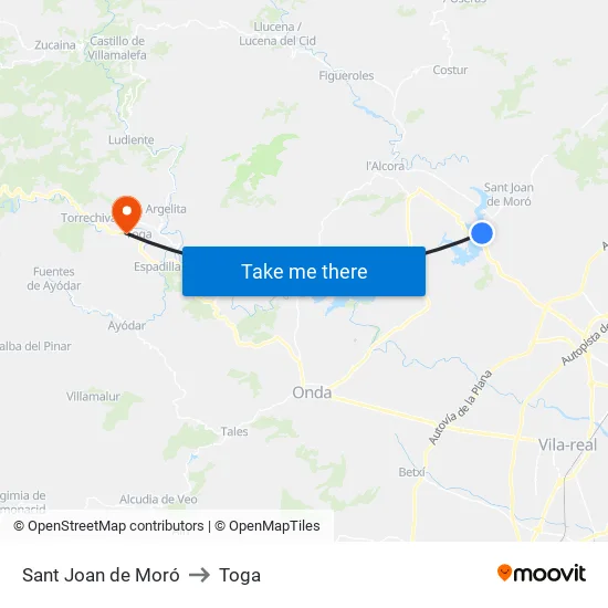 Sant Joan de Moró to Toga map