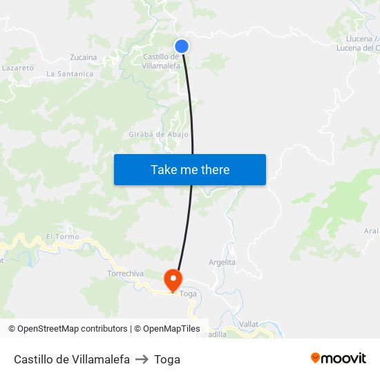 Castillo de Villamalefa to Toga map