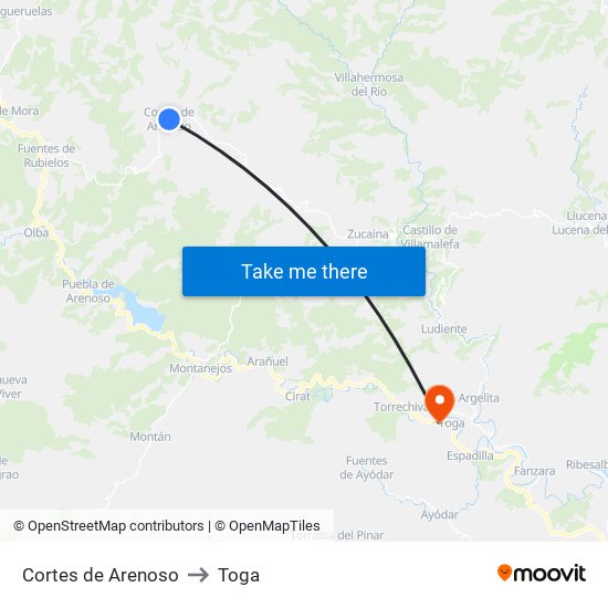 Cortes de Arenoso to Toga map
