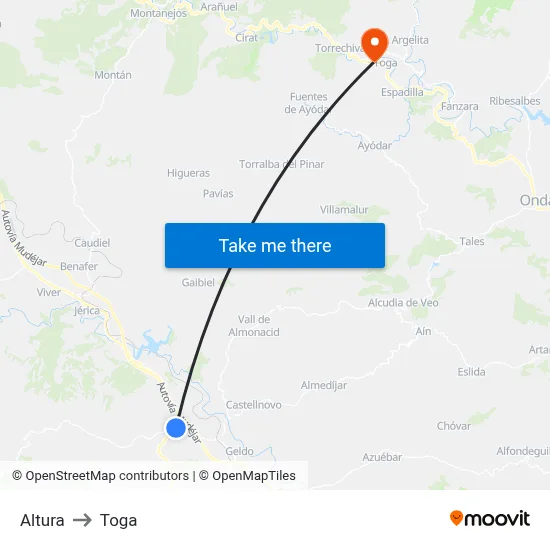 Altura to Toga map