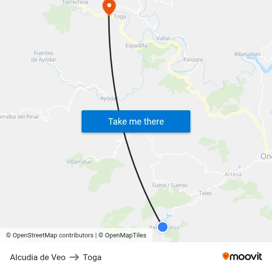 Alcudia de Veo to Toga map