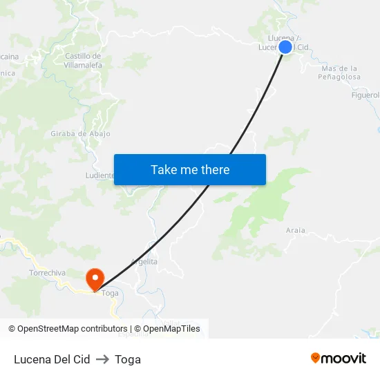 Lucena Del Cid to Toga map