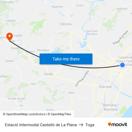 Estació Intermodal Castelló de La Plana to Toga map