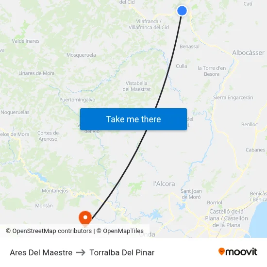 Ares Del Maestre to Torralba Del Pinar map