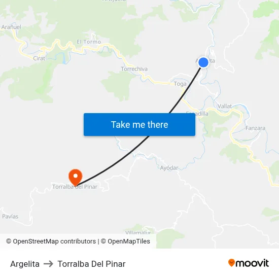 Argelita to Torralba Del Pinar map