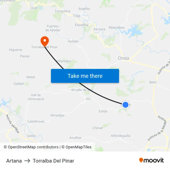 Artana to Torralba Del Pinar map