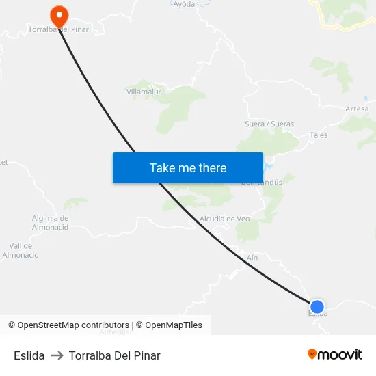 Eslida to Torralba Del Pinar map