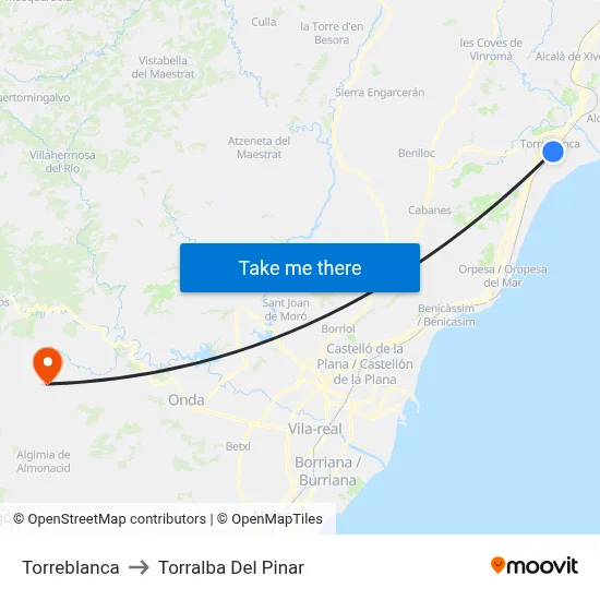 Torreblanca to Torralba Del Pinar map