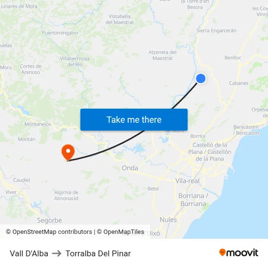 Vall D'Alba to Torralba Del Pinar map