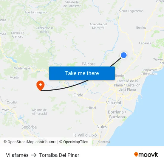 Vilafamés to Torralba Del Pinar map