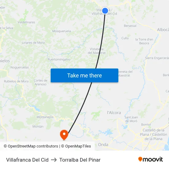 Villafranca Del Cid to Torralba Del Pinar map
