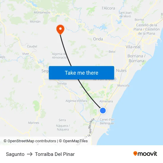 Sagunto to Torralba Del Pinar map