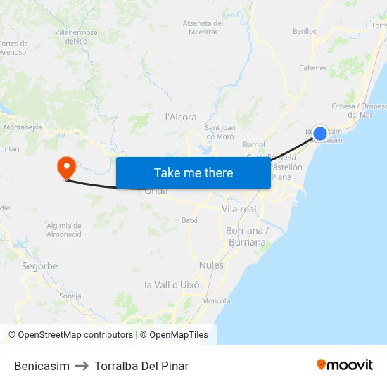 Benicasim to Torralba Del Pinar map