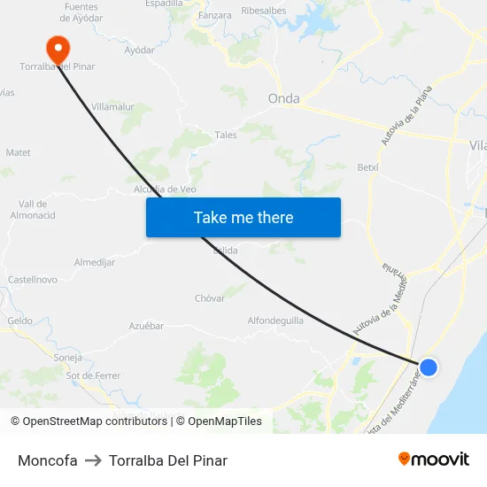 Moncofa to Torralba Del Pinar map