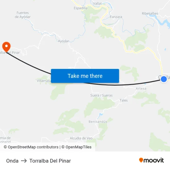 Onda to Torralba Del Pinar map