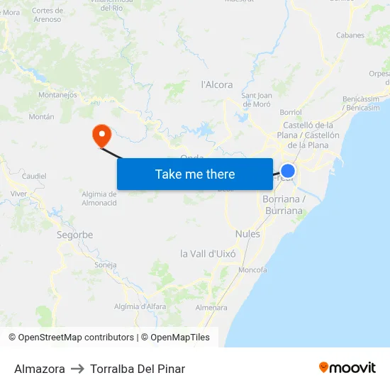 Almazora to Torralba Del Pinar map