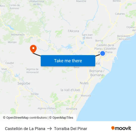 Castellón de La Plana to Torralba Del Pinar map