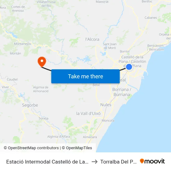 Estació Intermodal Castelló de La Plana to Torralba Del Pinar map