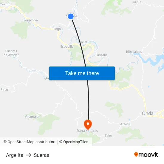 Argelita to Sueras map